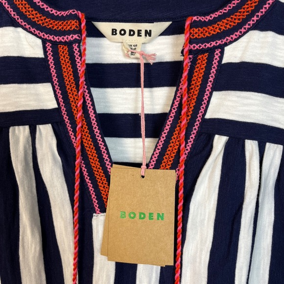Boden New Nadine Notch Stripe Embroidered V Neck Tassels Dress Womens US 6 - Picture 7 of 10